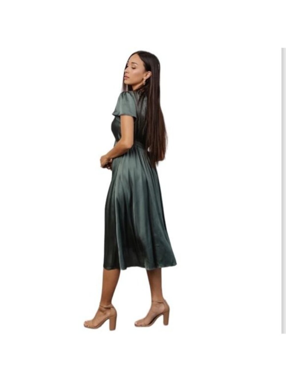 Womens Elegant Green Midi Dress XL Polyester Spandex Short Sleeve - Picture 9 of 11